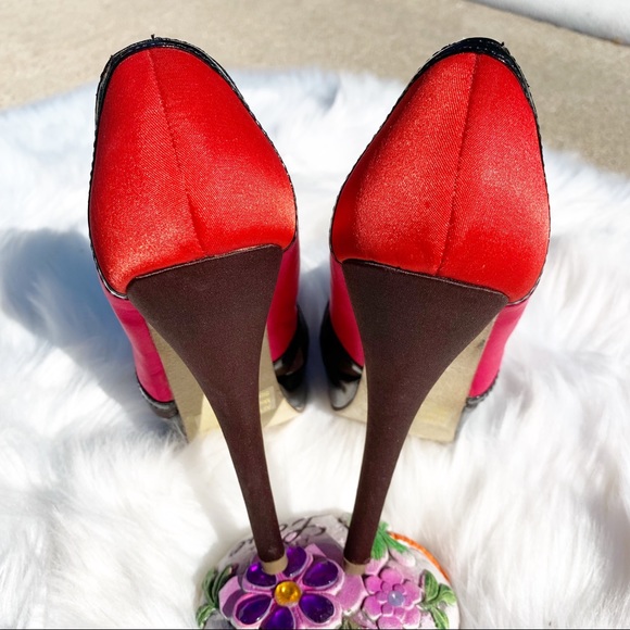 Mascotte Color Block Satin Platform Heels Size 6 - Picture 6 of 8